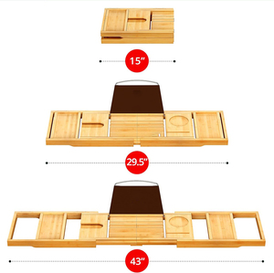 Plateau de bain extensible de luxe en bambou réglable avec <span class=keywords><strong>porte</strong></span>-livres et <span class=keywords><strong>porte</strong></span>-vin amovibles, accessoire de spa à domicile pour salle de bain - Product Image 3