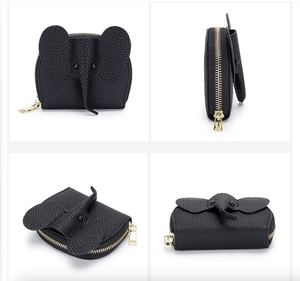 Andong Genuine Cow Leather Lichi Grain Coin <b>Purse</b> for Women <b>Girls</b> Cute Elephant Short Wallet Small Simple Card Pocket Bag 6288 - Product Image 4
