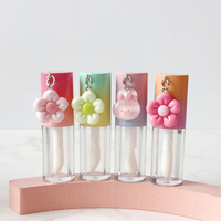 Tube de brillant à lèvres rond de 4 ml avec pinceau et pendentif mignon, couleur dégradée, emballage cosmétique – Vente chaude
