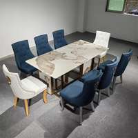 Table rectangulaire en marbre de qualité supérieure pour villa européenne, en pierre frittée, pour 8 personnes, en acier inoxydable, mobilier de gros