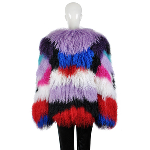 YR011 Designer Chic Style Ladies Multicolor Real Mongolian Fur Coat Acepta Custom Make - Product Image 3