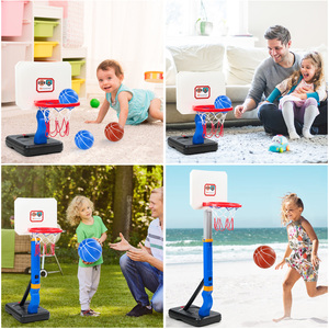 Ensemble de panier de basket réglable en hauteur pour enfants avec 4 ballons et pompe, base remplissable, pour intérieur et extérieur, jouet sportif pour piscine - Product Image 2