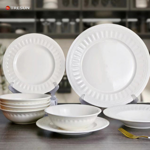 wholesale charger plate chinaware wedding <b>dinner</b> kitchen nordic western dishes bowls pure <b>white</b> embossed plates <b>set</b> dinnerware - Product Image 5