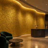 Panneau décoratif mural en pierre artificielle flexible MCM, imprimé en 3D, motif étoile et lune dorées, pour hôtel et restaurant.