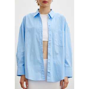 Mango Women's Regular Fit Poplin Shirt Light Blue Button <b>Down</b> Casual Everyday Style - Product Image 4