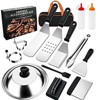 Ensemble d'outils de barbecue Teppanyaki avec logo personnalisé, en acier inoxydable et PP, manches longs et courts, portable, robuste, pour l'extérieur, OEM ODM, marque privée