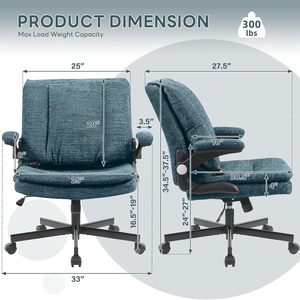 Criss Cross Legged Office <b>Chair</b> with Flip-Up <b>Back</b>&Dynamic Airbag Lumbar <b>Support</b>, Wide Seat Desk <b>Chair</b>, Flip-Up Arms with Wheels - Product Image 2