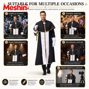 Disfraz de Pastor Religioso Elegante 2026, Túnica Negra de Sacerdote Noble, Ropa para Fiesta de Halloween, Disfraz Medieval para Hombre Adulto - Product Image 3