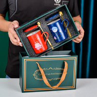 Tasse en céramique pour couple, résistante aux hautes températures, compatible micro-ondes et lave-vaisselle, avec cuillère, motif bijoux dorés, en porcelaine fine