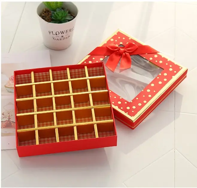 Scatole di cioccolato decorative in cartone all'ingrosso con inserti trasparenti