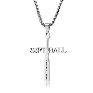Instagram-worthy sporty <b>titanium</b> steel baseball necklace with gold softball letter pendant, 2026 new style, colorfast jewelry ma - Product Image 5