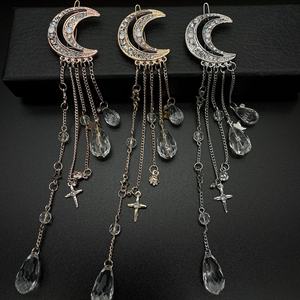 Роскошные дизайнерские украшения для волос с бахромой и перекрестной границей, металлическая шпилька для волос, аксессуары со стразами, звездой, луной, Длинная цепочка, украшенные заколки для волос - Product Image 6