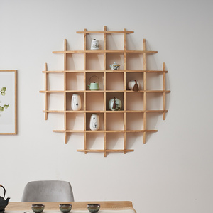 Kệ trưng bày treo tường tròn kiểu Trung Hoa - Giá đỡ bằng gỗ cao su nguyên khối phong cách Trung Hoa để trưng bày bộ ấm trà/Trang trí phòng khách - Product Image 4