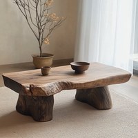 Table basse moderne en bois massif, bord naturel, forme irrégulière, style bûche, artistique, écologique, réglable