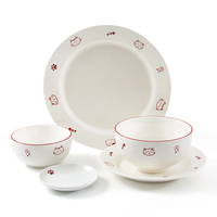 Service de table en porcelaine blanche style dessin animé mignon, vaisselle en porcelaine fine de style campagnard personnalisée, coffret cadeau avec kit d'ustensiles