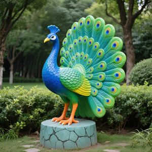 Escultura de pavo real FRP resistente a la intemperie, estatua de pájaro colorida realista para decoración de jardín, <span class=keywords><strong>Villa</strong></span>, adorno de patio, paisaje de parque - Product Image 3