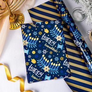 Burymento Hanukkah Wrapping Paper 17 In X 32.8 Ft Metallic Blue Gift <b>Wrap</b> For Chanukah Holiday Celebrations - Product Image 4
