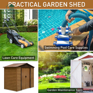 Abri <span class=keywords><strong>de</strong></span> jardin en métal imitation bois avec portes coulissantes doubles, style cour naturelle, production sur mesure en usine pour <span class=keywords><strong>piscine</strong></span>, patio, pelouse - Product Image 3