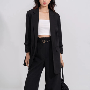 Pantalon droit taille moyenne pour femme été écologique respirant Spandex/coton plissé devant pantalon décontracté pleine longueur - Product Image 3