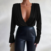 GIMILY oem custom Sexy Deep V Neck jumpsuit women playsuits body Shirts Elegant Long Sleeve Bodysuits For Women