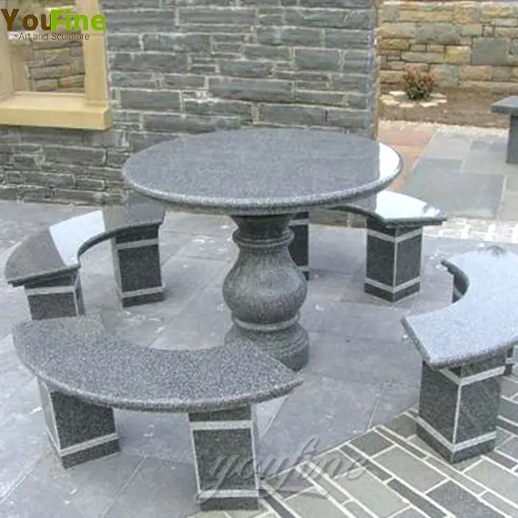 طاولة جرانيت رخامية من الحجر الطبيعي وتمثال مقاعد
