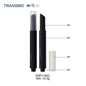 Tube de rouge à lèvres vide de luxe noir 3g, en plastique rond avec bouton poussoir et capuchon à vis pour emballage de blush - Product Image 3