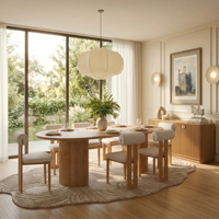 Ensemble de salle à manger moderne nordique sur mesure avec 1 table et 6 chaises, table à manger avec rangement dissimulé pour la maison