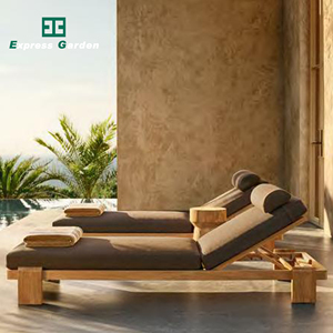 Tumbona <span class=keywords><strong>de</strong></span> <span class=keywords><strong>Playa</strong></span> Ajustable <span class=keywords><strong>de</strong></span> Madera <span class=keywords><strong>de</strong></span> Teca para Exteriores, Moderna, Duradera y Portátil, para Uso en Patio o Villa, con Protección UV - Product Image 1