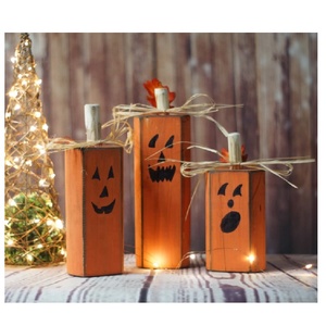 Halloween Decor Hand Painted Rustic Primitive <strong>Wooden</strong> <strong>Pumpkins</strong> - Product Image 3