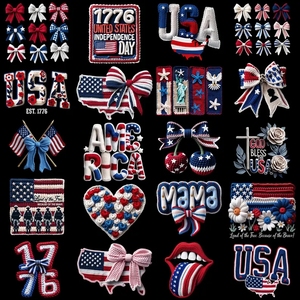 Transferencia DTF para el 4 de julio, con diseño de hilo sintético, bandera de EE. UU., lazo coquette, Día de la Independencia, impresión DTF, termoadhesiva, para ganchillo y punto, calcomanía DTF - Product Image 1