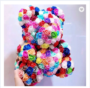 Nastro LOGO personalizzato orsacchiotto rosa 40cm fiore di <span class=keywords><strong>Rose</strong></span> artificiali in schiuma <span class=keywords><strong>con</strong></span> colori arcobaleno compleanno di san valentino - Product Image 2