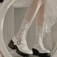 Chaussettes fines en nylon blanc pour filles, mi-mollet, style été, inspirées de Mary Jane, à volants, style japonais, avec bordure florale en maille, résistantes à l'effilochage
