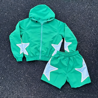 Conjunto Corto de Chaqueta Cortavientos con Capucha y Parches de Estrellas Personalizados, OEM, Color y Logotipo Personalizados, Chándal Deportivo Informal para Hombre, Venta al por Mayor, Atuendo Personalizado