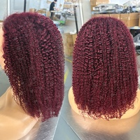 Perruques en cheveux humains bouclés afro crépus 99J Bourgogne, pré-épilées, sans colle, prêtes à porter, couleur rouge vin, perruques frontales en dentelle HD pour femmes noires