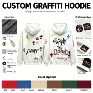 Sudadera con capucha de pana ligera de lujo, nueva colección primavera, con etiqueta de cuero cruzada, letras con grafiti, doble bolsillo y efecto salpicado de tinta, a la moda. - Product Image 4