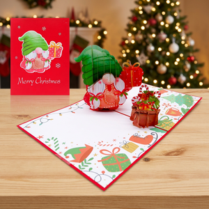 Meilleur Prix Carte Pop-up Gnome de Noël et du Nouvel An, Conception Personnalisée, Artisanat en Papier Fait Main, Vietnam Hanoï, Vente Chaude, Tendance Actuelle - Product Image 1
