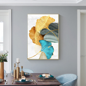 Paesaggio astratto di lusso moderno oro Ginkgo Biloba foglia e <span class=keywords><strong>cervo</strong></span> parete di montagna immagini artistiche stampate su tela per la decorazione della stanza di casa
