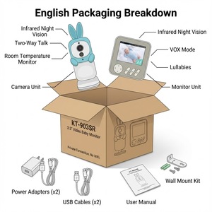 Baby Monitor Belt Clip Design 2.8 Screen 2-Way Audio 1080P HD Rechargeable Battery Night Vision with 2.4GHz FHSS Communication - Product Image 3