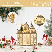 24 Compte à rebours Calendrier musical de l'Avent en bois Led Noël Scène de village de l'Avent Décoration en bois de Noël