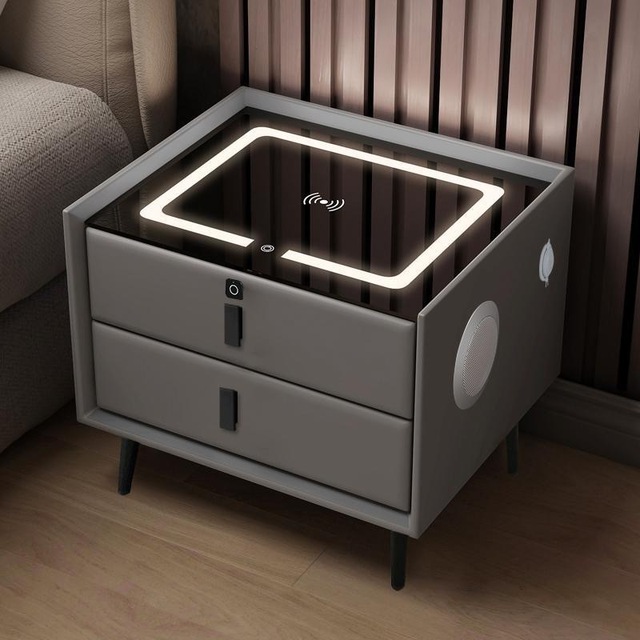 Manufacturer Supplier Low Price Luxurious Wireless Charging Bedside Table With Fingerprint Lock