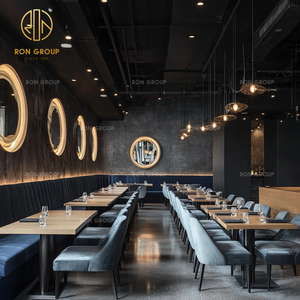 ชุดเฟอร์นิเจอร์ร้านอาหารเชิงพาณิชย์ของกลุ่มรอน โต๊ะไม้เนื้อแข็งทรงสี่เหลี่ยม เก้าอี้หุ้มเบาะกำมะหยี่แบบกำหนดเองได้ พนักพิงสูง - Product Image 2
