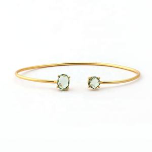 Hermosa pulsera de piedras preciosas de corte redondo ovalado, Juego de puntas chapadas en oro hechas a mano, brazalete apilable, pulseras, regalo de joyería para ella - Product Image 1