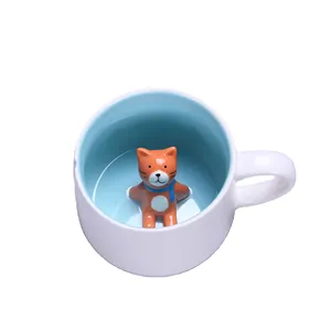 Keramik baru cangkir kopi lucu kartun Mug buatan tangan tersembunyi 3D hewan di dalam botol air