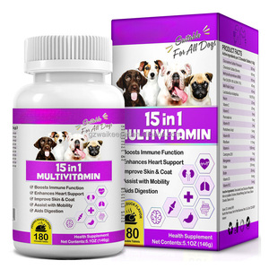 Multivitamines <span class=keywords><strong>pour</strong></span> chiens 15 en <span class=keywords><strong>1</strong></span>, comprimés à mâcher avec glucosamine, chondroïtine, MSM, probiotiques, huile de poisson, saveur canard à la pekingaise, 180 unités - Product Image 1