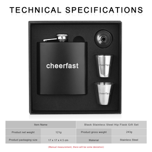 <span class=keywords><strong>Coffret</strong></span> Cadeau Gourde de Poche Noire Cheerfast 6 oz avec Entonnoir et Gourde de Hanche 6 oz en Acier Inoxydable et Pot à Boissons - Product Image 4