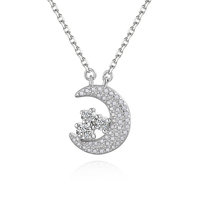 Délicat collier pendentif cercle rond diamant chaîne câble en or 925 argent