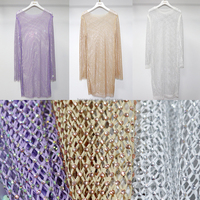 Robe élégante en maille scintillante avec diamants Robe de club sexy en résille à manches évasées pour femmes avec strass
