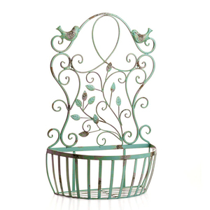 Oniya-Lot de 2 jardinières murales en métal vert vintage, support de pot de fleurs rustique pour <span class=keywords><strong>extérieur</strong></span> succulent avec décor d'oiseau - Product Image 3