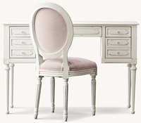 Bureau d'écriture en bois massif blanc vieilli, 7 tiroirs, pieds sculptés, style Gustavien français, durable, table de maquillage vintage pour chambre à coucher