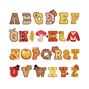 Height 6.5cm Iron On Letters Patches Embroidery Thanksgiving Letter Patch For Hats Clothes